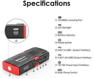 18000mAh 12V Portable Car Jump Starter with Smart Jumper Cables, Auto Battery Booster Power Pack. - Kayboxtore